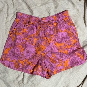 Vibrant Orange and Pink Floral Women's Shorts